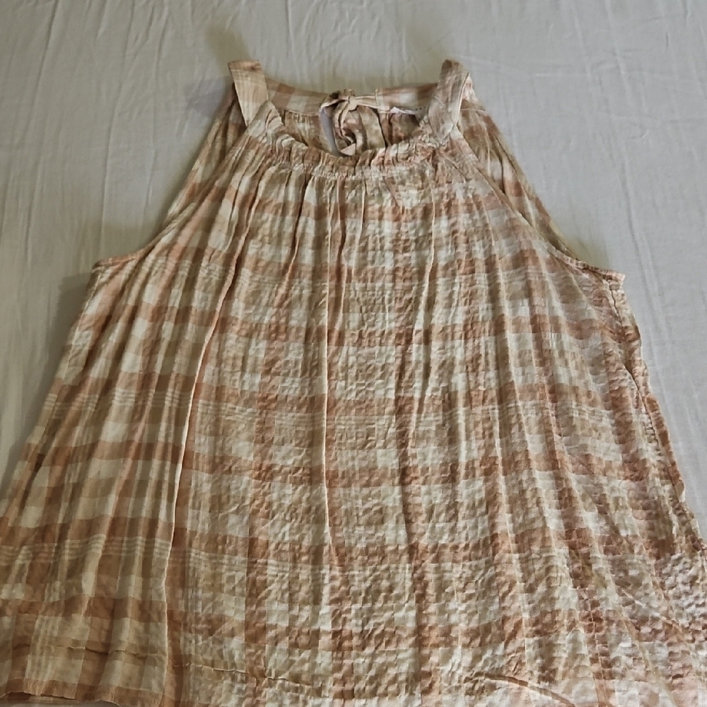 Jane and Delancey Plaid Sleeveless Top - Cream and Tan